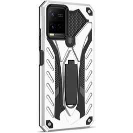 Mobigear Armor Stand Coque Vivo Y21s Coque arrière Rigide Anti-Chocs avec Support Amovible - Argent