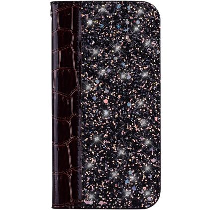 Mobigear Croco Glitter Housse Motorola One Power Etui Porte-Monnaie - Noir