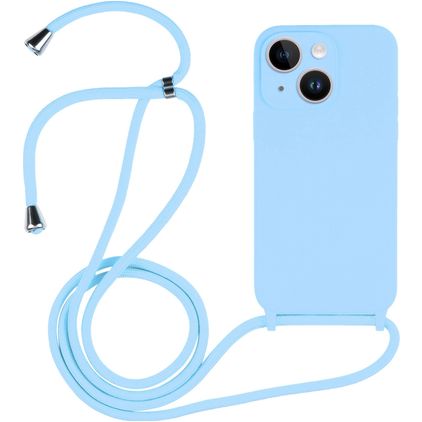 Mobigear Lanyard iPhone 15 Coque avec cordon en Silicone - Bleu