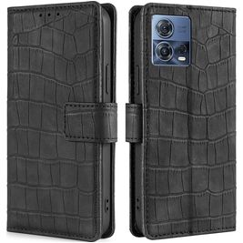 Mobigear Croco Housse Motorola Edge 30 Fusion Etui Porte-Monnaie - Noir
