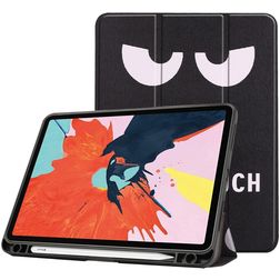 Mobigear Tri-Fold Gel Coque iPad Air 4 (2020) Etui en TPU,Similicuir + Porte-crayon - Do Not Touch