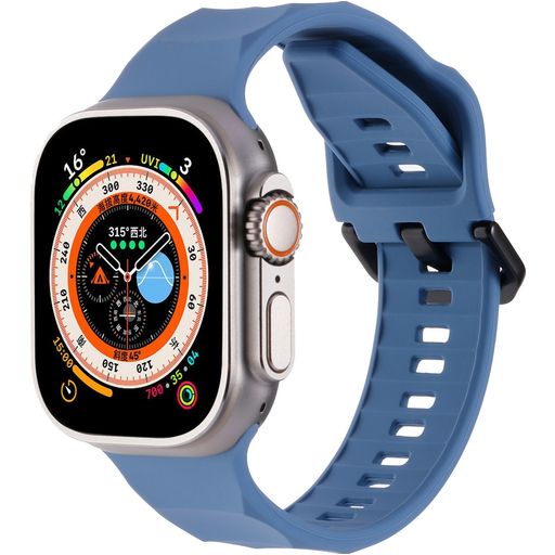 Mobigear Ripple Bracelet Silicone Apple Watch Fermeture boucle ardillon - 49/46/45/44 mm - Bleu