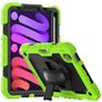 Mobigear SureGrip Xtreme Coque iPad Mini 7 (2024) Coque arrière en Plastique rigide,Silicone + Porte-crayon + Bandoulière + Support Amovible - Noir / Vert