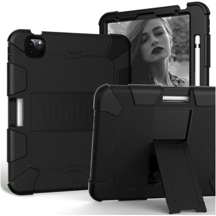Mobigear ShieldStand Coque iPad Air 5 (2022) Coque arrière en Plastique rigide,Silicone + Porte-crayon + Support Amovible - Noir