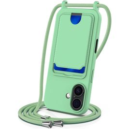 Mobigear Lanyard Card iPhone 17 Coque avec cordon en Silicone et Porte-Cartes - Vert