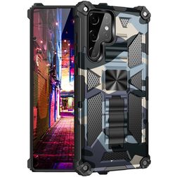 Mobigear Armor Stand Coque Samsung Galaxy S22 Ultra Coque arrière Rigide Anti-Chocs avec Support Amovible - Bleu