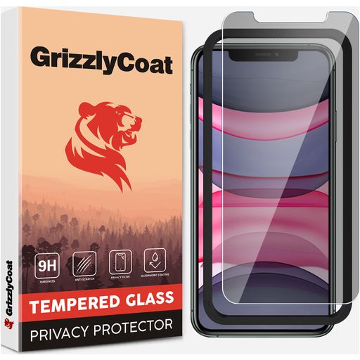 GrizzlyCoat Easy Fit AntiSpy iPhone 11 Verre trempé Protection d'écran Confidentialité - Compatible Coque + Cadre d'installation