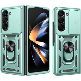 Mobigear Armor Ring Cam Slide Coque Samsung Galaxy Z Fold 7 Coque arrière Rigide Anti-Chocs avec Anneau-Support et Protecteur Lentilles - Vert
