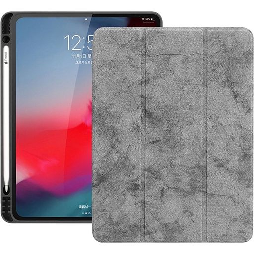 Mobigear Tri-Fold Marble Coque iPad Pro 12.9 Pouces (2018) Etui + Porte-crayon - Gris
