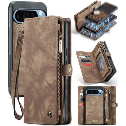 CaseMe 008 Google Pixel 9 Pro XL Coque Étui 2en1 avec coque amovible Portefeuille - Marron