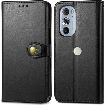 Mobigear Snap Button Housse Motorola Edge 30 Pro Etui Porte-Monnaie - Noir