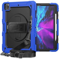 Mobigear SureGrip Xtreme Coque iPad Pro 12.9 Pouces (2020) Coque arrière en Plastique rigide,Silicone + Porte-crayon + Bandoulière + Support Amovible - Noir / Bleu