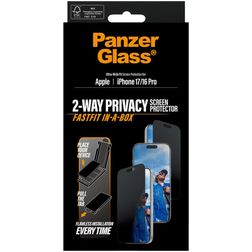PanzerGlass FastFit iPhone 16 Pro Verre trempé Protection d'écran Confidentialité - Compatible Coque + Cadre d'installation - Noir
