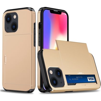 Mobigear Card Coque iPhone 15 Coque arrière Rigide Anti-Chocs avec Porte-Cartes - Or