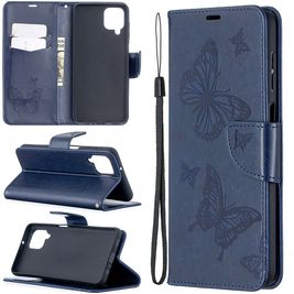 Mobigear Butterfly Housse Samsung Galaxy A12 Etui Porte-Monnaie - Bleu