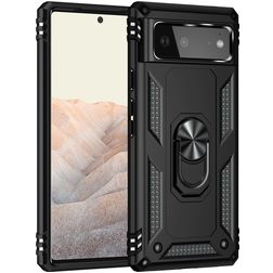 Mobigear Armor Ring Google Pixel 6 Plastique rigide Coque arrière Antichoc avec bague de maintien - Noir