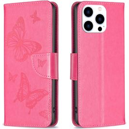 Mobigear Butterfly Housse iPhone 15 Pro Etui Porte-Monnaie - Magenta