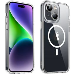 Valenta Trend Coque iPhone 15 Plus MagSafe Coque arrière Rigide - Transparent / Blanc