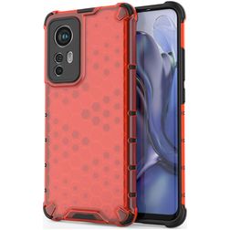 Mobigear Honeycomb Coque Xiaomi 12 Coque arrière Rigide Anti-Chocs - Rouge