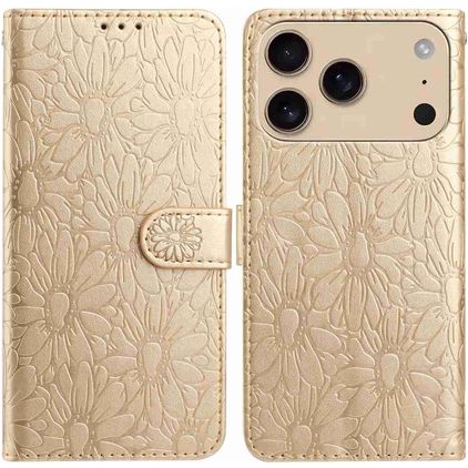 Mobigear Flowers Housse iPhone 17 Pro Max Etui Porte-Monnaie - Or