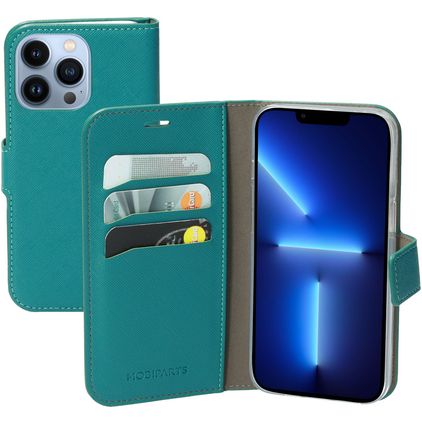 Mobiparts Saffiano Wallet iPhone 13 Pro Étui Portefeuille - Turquoise