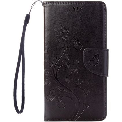 Mobigear Flowers Housse iPhone SE (2022) Etui Porte-Monnaie - Noir