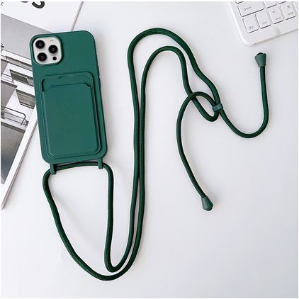 Mobigear Lanyard Card iPhone 15 Pro Coque avec cordon en Silicone et Porte-Cartes - Vert