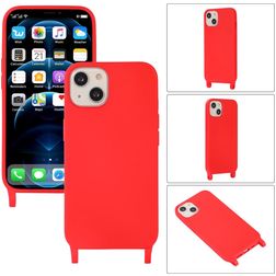 Mobigear Lanyard iPhone 14 Plus Coque avec cordon en Silicone - Rouge