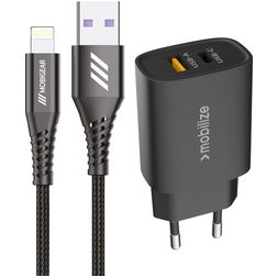 Mobigear Essentials - Simple USB-C Chargeur Apple Lightning 1 mètre Power Delivery 20W - Noir