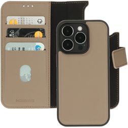 Mobiparts Housse iPhone 14 Pro MagSafe Etui avec Coque Détachable en Cuir Véritable Porte-Monnaie - Taupe