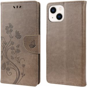 Mobigear Flowers Housse iPhone 14 Plus Etui Porte-Monnaie - Gris