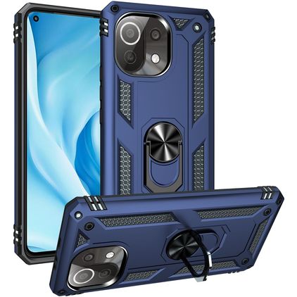 Mobigear Armor Ring Coque Xiaomi Mi 11 Lite Coque arrière Rigide Anti-Chocs avec Anneau-Support - Bleu