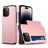 Mobigear Card Coque iPhone 15 Pro Max Coque arrière Rigide Anti-Chocs avec Porte-Cartes - Rose doré