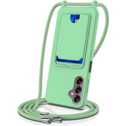Mobigear Lanyard Card Samsung Galaxy S24 FE Coque avec cordon en Silicone et Porte-Cartes - Vert