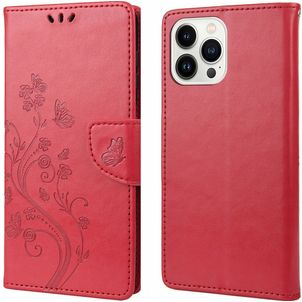 Mobigear Flowers Housse iPhone 14 Pro Max Etui Porte-Monnaie - Rouge