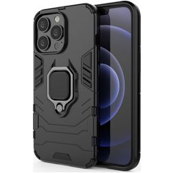 Mobigear Armor Ring Coque iPhone 13 Pro Coque arrière Rigide Anti-Chocs avec Anneau-Support - Noir