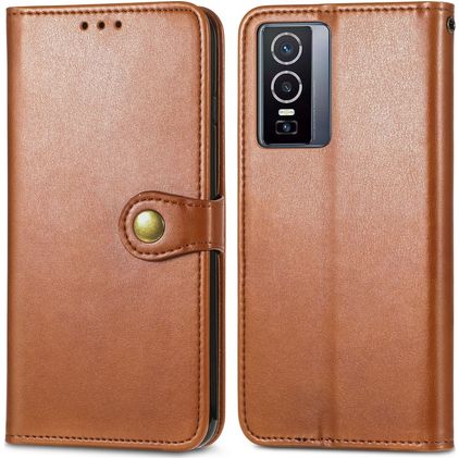 Mobigear Snap Button Housse Vivo Y76 Etui Porte-Monnaie - Marron