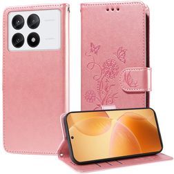 Mobigear Flowers POCO X6 Pro Étui Portefeuille - Rose doré