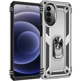 Mobigear Armor Ring Coque Motorola Moto G52 Coque arrière Rigide Anti-Chocs avec Anneau-Support - Argent