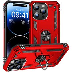 Mobigear Armor Ring Coque iPhone 16 Pro Max Coque arrière Rigide Anti-Chocs avec Anneau-Support - Rouge