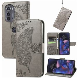 Mobigear Butterfly Housse Motorola Edge (2022) Etui Porte-Monnaie - Gris