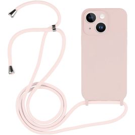 Mobigear Lanyard iPhone 15 Coque avec cordon en Silicone - Sand Pink