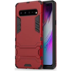 Mobigear Armor Stand Coque Samsung Galaxy S10 5G Coque arrière Rigide Anti-Chocs avec Support Amovible - Rouge