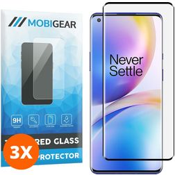 Mobigear Curved OnePlus 8 Pro Verre trempé Protection d'écran - Compatible Coque - Noir (Lot de 3)