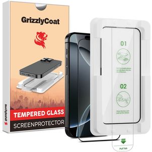 GrizzlyCoat AlignPro iPhone 16 Pro Verre trempé Protection d'écran - Compatible Coque + Cadre d'installation - Noir