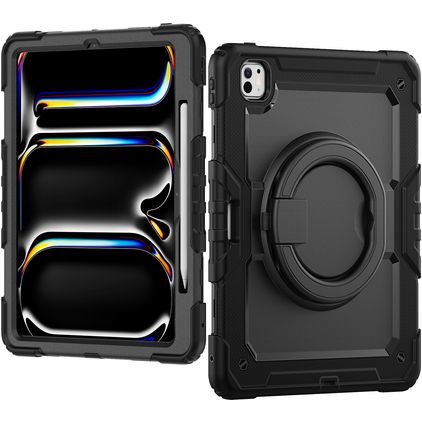 Mobilize Rotating Defender Coque iPad Pro 13 Pouces (2024) Coque arrière en Plastique rigide,Silicone + Bandoulière + Support Amovible - Noir