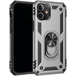 Mobigear Armor Ring iPhone 12 Pro Plastique rigide Coque arrière Antichoc avec bague de maintien - Argent