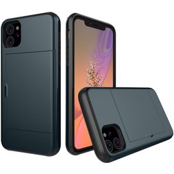 Mobigear Card Coque iPhone 11 Coque arrière Rigide Anti-Chocs avec Porte-Cartes - Bleu Marin