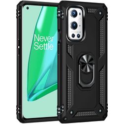 Mobigear Armor Ring OnePlus 9 Pro Plastique rigide Coque arrière Antichoc avec bague de maintien - Noir