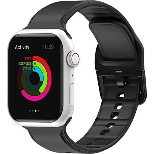 Mobigear Dashed Bracelet Silicone Apple Watch Fermeture boucle ardillon - 42/41/40/38 mm - Noir